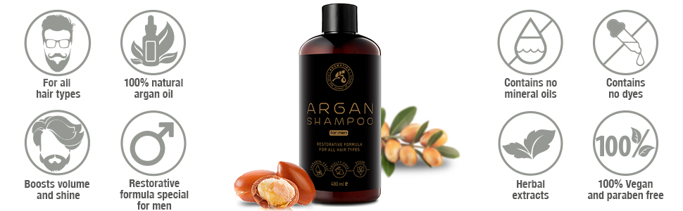 Argan Oil Shampoo for Men 480ml with Natural Argan Oil & Herbal Extracts for All Hair Types  Special