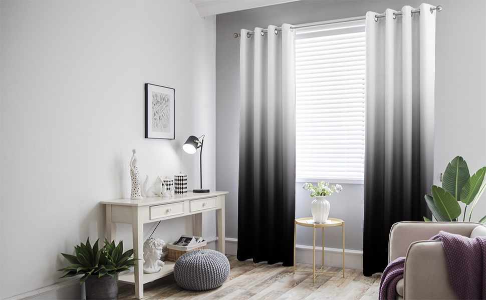 black ombre curtains in the living room