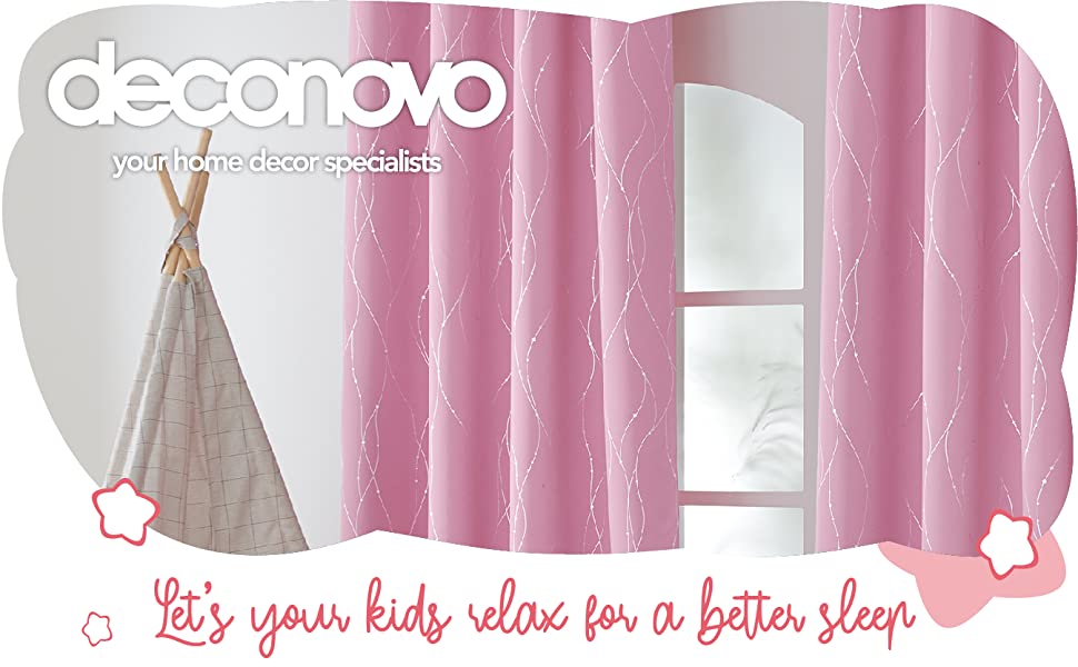 Blackout Curtains Wave Line with Dots Foil Printed Grommet Light  52 x 95 Inch Pink 2 Panels
