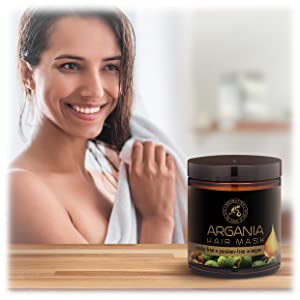 Argan Hair Mask 250ml w/Natural Argan & Coconut Oil for All Hair Types - Restorative Formula - Hair