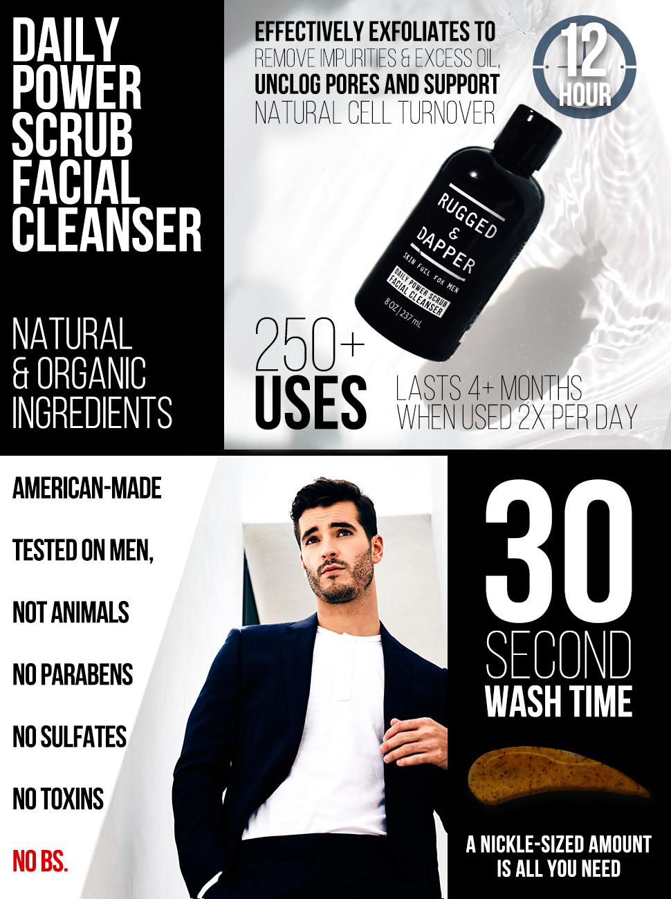 Facial cleanser for men scrub exfoliator wash best for men male organic natural rugged and dapper