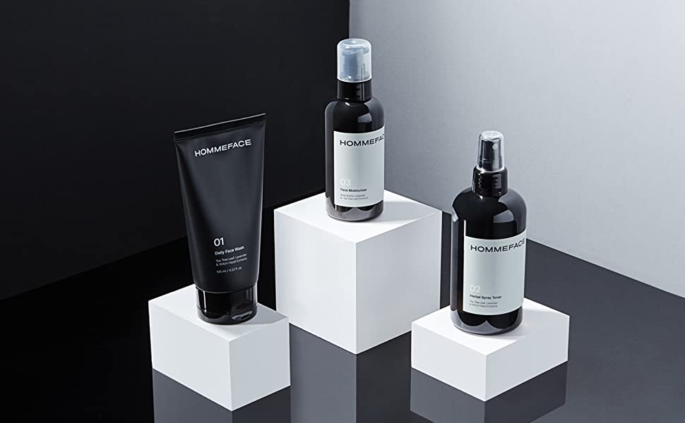 HOMMEFACE Daily Trio Set Kit skincare grooming men face wash herbal spray toner facial moisturizer
