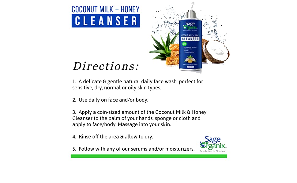 Sage Organix Cleanser Wash Makup Remover organic natural Anti Aging Wrinkle Coconut Milk Honey