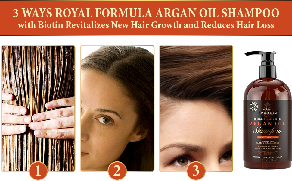 3 in 1 Argan Oil Hair Shampoo with Biotin Revitalizes New Hair Growth and Reduces Hair Loss