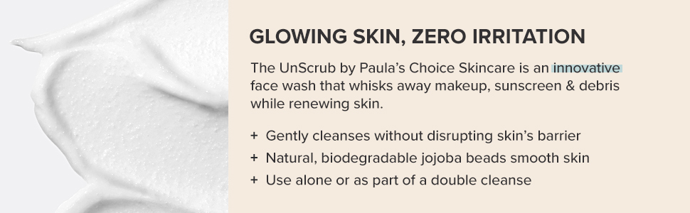 Face scrub cleansing away makeup, sunscreen and impurities all while soothing and renewing the skin.