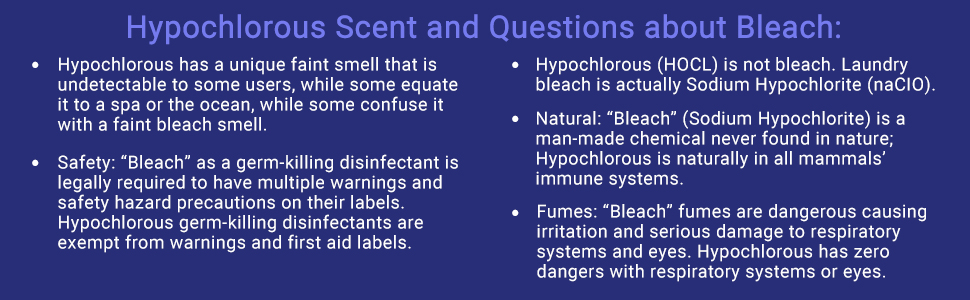 Hypochlorous Scent and Questions about bleach