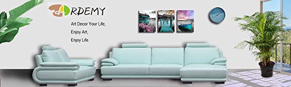 Ardemy Canvas Wall Art Landscape Lake Painting Cabin Teal Purple Sail Boat Pictures Framed Mode