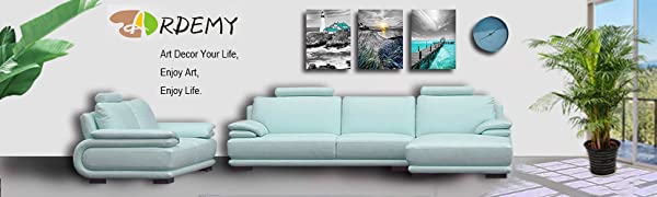 Canvas Wall Art Ocean Seascape Blue Painting Prints Modern Lighthouse Coastal Sunset Bridge Grey