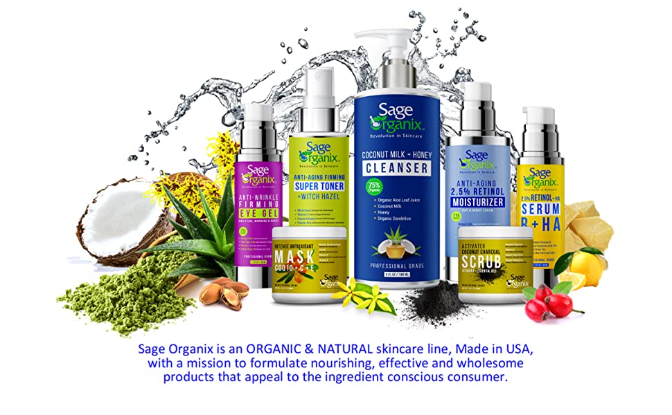 Sage Organix Organic Natural Skincare Cleanser Wash Moisturizer Serum Toner Eye Gel Cream Scrub Mask