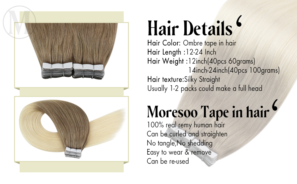 moresoo hair extensions tape in