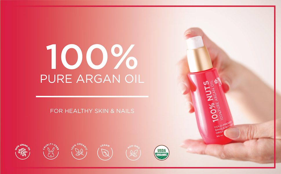 100% Pure certified Argan oil for skin, hair, anti-aging, blemishes, acne, scar, after shaving, nail