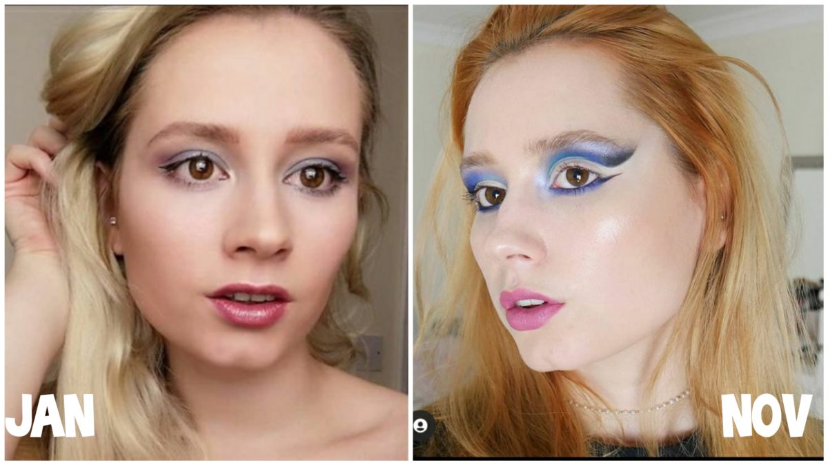 Using the same products, 10 months apart.  It’s crazy how much I’ve grown since starting YouTube.  Do you have progress photos?  Here I am using the I ♡ R Cookies & Cream Chocolate palette.