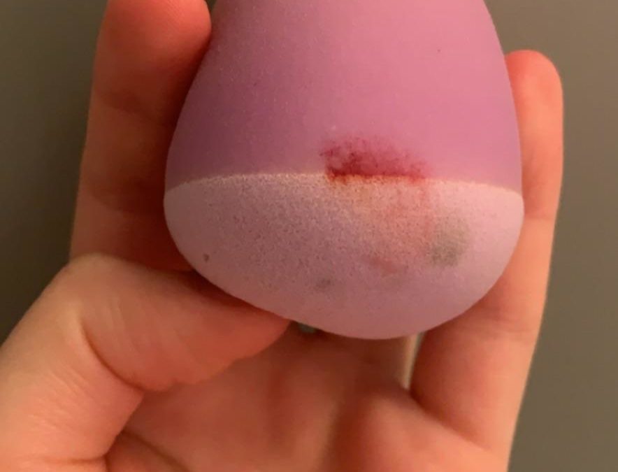 What are these stains on my makeup sponge?  I have no idea what they are.  And unfortunately I only noticed them after I did my makeup.  😬